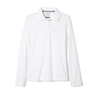 French Toast Girls' L/S Fitted Knit Polo with Picot Collar - White, 4/5