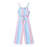 Girls Jumpsuit Striped Sleeveless Girl Casual Rompers Suspender Wide Leg Pants with Belt Jumpsuit for Girls 4-13Y