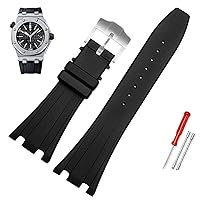 RAYESS 28mm Black Soft Silicone Rubber Watch Strap Bracelet Wristband for AP Royal Oak Watchband Belt 40mm 42mm (Color : 10mm Gold Clasp, Size : 28mm)
