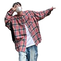 Autumn Plaid Shirt Men Oversized Retro Casual Streetwear Korean Loose Long Sleeved Shirts