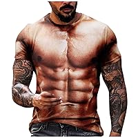 Muscle Shirts for Men Funny 3D Printed Mens Short Sleeve T-Shirt Realistic Graphic Shirt Plus Size Novelty Shirt