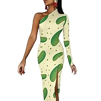 Pickle Pattern Half Sleeve Maxi Dress for Women Split Long Evening Dresses