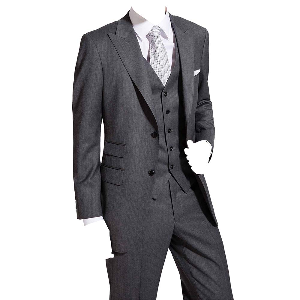 HBDesign Mens 3 Piece 2 Button Peak Lapel Slim Fit Pure Formal Suit Dark Grey
