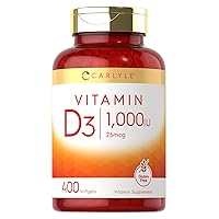 Vitamin D3 1000 IU | 400 Softgels | Non-GMO and Gluten Free Formula | 25 mcg