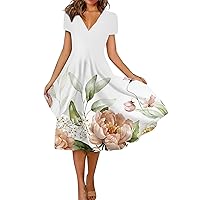 Women's Summer Casual Floral Print Short Sleeve Swing Dress Bohemian Style Dress A-line Waist Flowing 2024