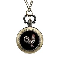 Rooster Cock Classic Quartz Pocket Watch with Chain Arabic Numerals Scale Watch