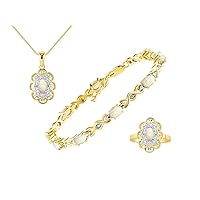Rylos Hugs & Kisses Infinity Set: Yellow Gold Plated Tennis Bracelet, Ring & Necklace. Gemstone & Diamonds, 7-8