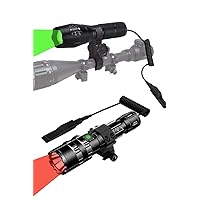 WINDFIRE Green LED Light 300 Yards Tactical Flashlight Zoomable with Pressure Switch, Scope Mount + Red Light Hunting Flashlight with Picatinny Rail Mount