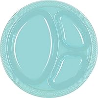 Robin's Egg Blue 3-Compartment Plastic Plates - 10