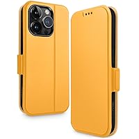 OCASE for iPhone 15 Pro Wallet Case, Slim PU Leather Flip Folio, Card Slots, RFID Blocking, Kickstand, Shockproof Phone Cover 6.1 Inch 2023, Yellow