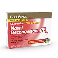 GoodSense Maximum Strength Nasal Decongestant PE, Phenylephrine HCl 10 mg, Sinus Congestion Relief; Relieves Nasal Congestion Due to Hay Fever, Common Cold and Upper Respiratory Allergies, 36 Count