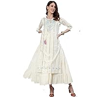 Ivory Embroidered Long Ethnic Indian Pakistani Anarkali Kurti Dress for Women