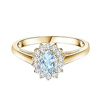 Princess Diana Inspired 7X5MM Oval Shape Blue Aquamarine Gemstone 925 Sterling Silver Accents Ring