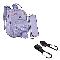 Dikaslon Diaper Bag Backpack, Stroller Hooks, Large Unisex Baby Bags with Changing Pad, Pacifier Case and Universal Stroller Clips for Mom Dad