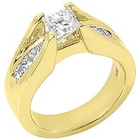 14k Yellow Gold 1.70 Carats Princess Cut Tension Set Diamond Engagement Ring