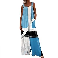 Women's Beach Outfits Fashion Casual Loose With Pockets Halter Sleeveless Printed Jumpsuit Casual, S-2XL