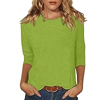 Womens Summer Tops 2024 Trendy 3/4 Sleeve T-Shirts Quarter Length Sleeve Basic Tops Loose Fit Casual Blouses