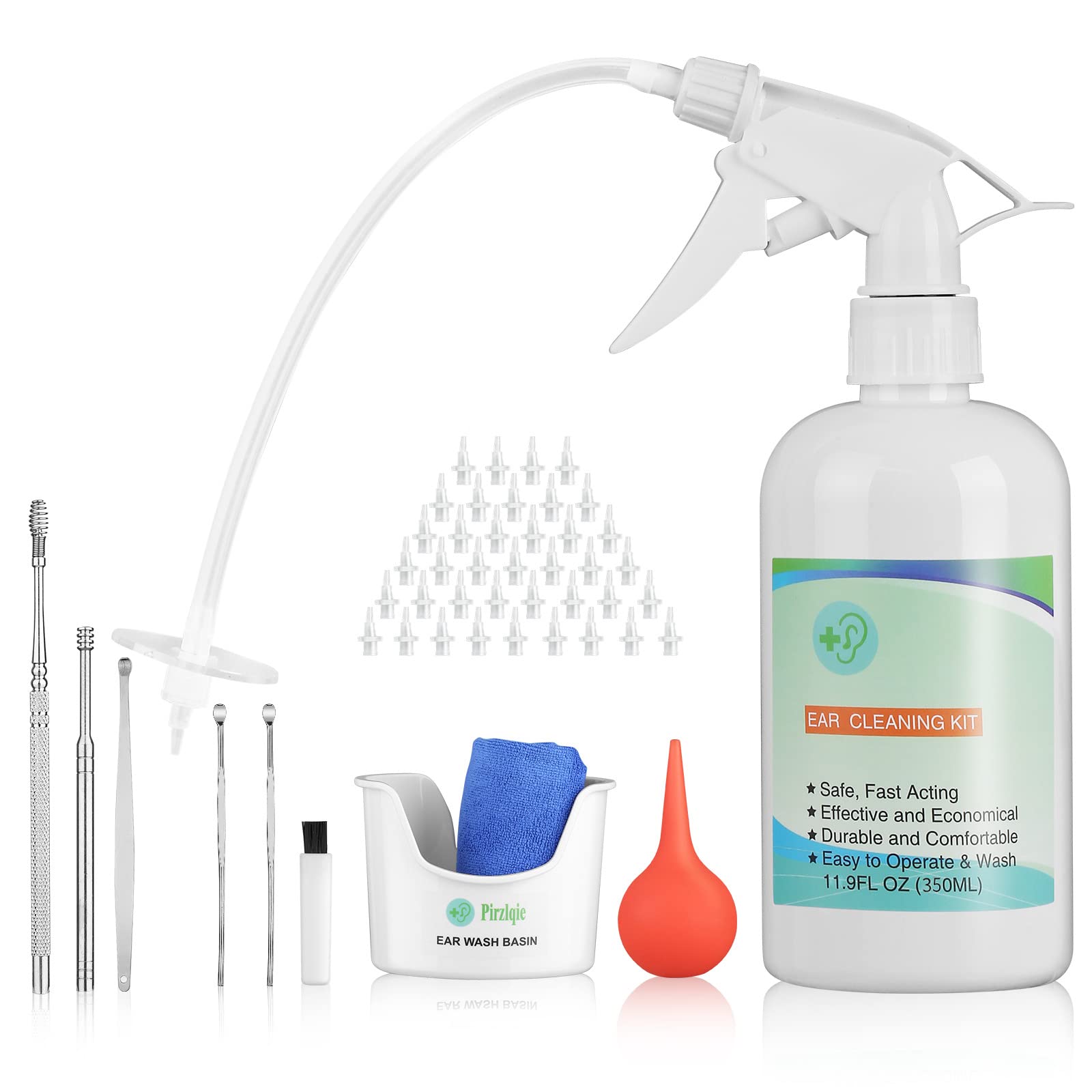 Ear Wax Removal Tool, Ear Cleaning Kits Safe Ear Irrigation Kit Ear Flush Kit for Adults Kid, Ear Wax Washer Device Easy to Operate, Includes Basin, Syringe, Curette Kit, Towel and 40 Disposable Tips