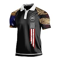 Men's Raglan Sleeve Polo Shirt 1778 4th of July Shirt Stars and Strips Printed Lightweight Breathable Pullover