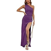 Womens Summer Dresses 2024 Summer Solid Color Sexy Slant Shoulder Slim Split Peplum Dresses