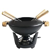 Cast Iron Fondue Set, with Adjustable Burner and 6 Forks, for Cheese/Chocolate/Meat, 10-Piece, Black