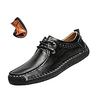 Men's Leather Lace-up Casual Shoes,Vintage Comfort Hand-Stitching Non-Slip Softsole Travel Work Dress Driving Loafers
