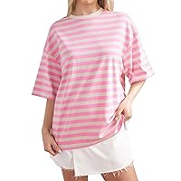 Womens Oversized Sweatshirt Casual Striped Color Block Long/Short Sleeve Crewneck Pullover Tops Summer Outfits Y2k Clothes
