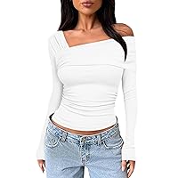 One Shoulder Tops for Women Trendy Sexy Off The Shoulder Going Out Shirt Comfort Y2K Tight Long Sleeve Crop Top