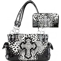 Premium Rhinestone Cross Buckle Leopard Handbag with Matching Wallets in 2 colors