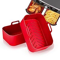 Air Fryer Silicone Liners - 2 Pack Reusable Silicone Air Fryer Liners Compatible with Ninja Foodi Dual DZ201 8QT - Premium Air Fryer Silicone Pot Set - Rectangular Airfryer Liners (Red)