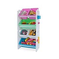 UNiPLAY Toy Organizer with 6 Removable Storage Bins, Multi-Bin Organizer for Books, Building Blocks, School Materials, Toys with Baseplate Board Frame (Pink)