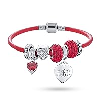 Hot Wife Partners in Crime Sexy Heart Lover Couples Princess BFF Beads Handcuff Themed Multi Charm Bracelet Genuine Black Leather For Women .925 Sterling Silver European Barrel Clasp 6.5 7 7.5 8 Inch