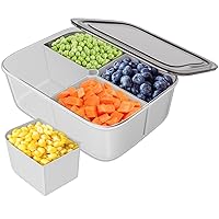 Freshmage® Veggie Tray with Lid, Divided Serving Tray Container with 4 Removable Compartments for Food Storage of Fruits/Vegetables/Snacks, DISHWASHER SAFE & BPA-FREE