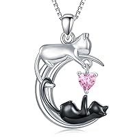White Cat and Black Cat Moon Pendant Necklace Silver Cat Necklace Jewelry Gift for Women Girls