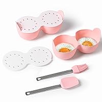 Egg Poacher - 2 Cavity Silicone Poached Egg Cooker with Lid and Handle for Microwave, Instant Pot & Stovetop, Egg Poacher Cups Kitchen Cooking Tools Dishwasher Safe Pack of 4 (Pink)
