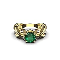 1.20 Ctw Natural Emerald And Diamond Ring May Birthstone Ring G-H Color Diamond, 0.18 Diamond Weight Ring For Women And Girls
