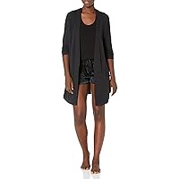 Amazon Essentials Women's Relaxed-Fit Lightweight Lounge Terry Open-Front Cardigan, Black, Large