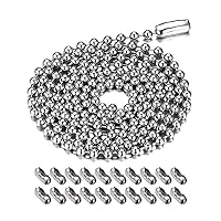 17 Feet Stainless Steel Beaded Pull Chain Extension with Connector,Beaded Roller Chain with 15 Matching Connectors,Silver 2.4mm 