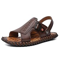 Men's Leather Sandals Fashion Convertible Hiking Sandals Beach Vacation Non-Slip Walking Slides（Brown 8.5）
