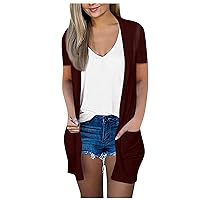 Long Cardigans for Women 3/4 Sleeve Open Front Lightweight Casual Fall Cardigans Drape Hem Outerwear with Pockets