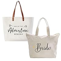 CARAKNOTS Bridal Shower Gifts for Bride Tote Bag 2 Pcs Bride to Be Gifts Honeymoon Gifts for Bride Wedding Engagement Gifts for Bride Handbag Ivory
