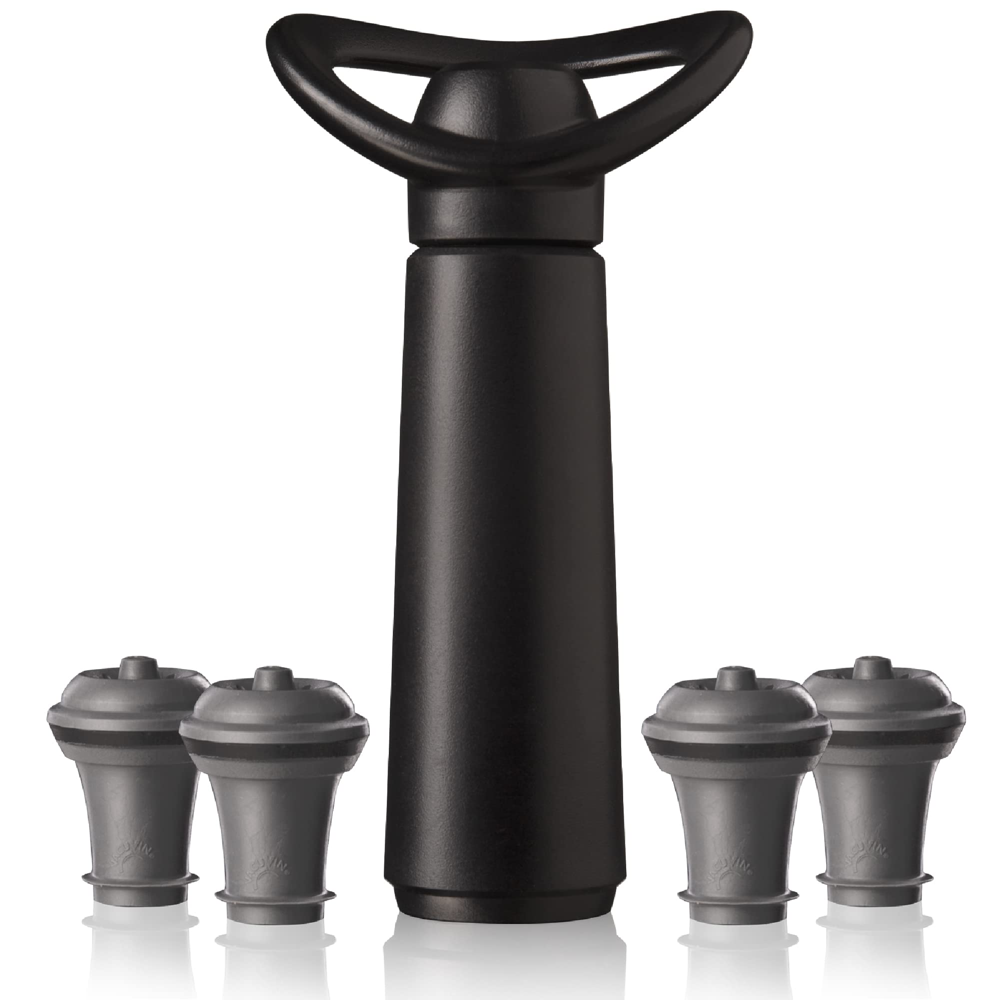 Vacu Vin Wine Saver Concerto - Black - 1 Pump 4 Stoppers - Wine Stoppers for Bottles with Vacuum Pump and Pourer - Reusable - Made in the Netherlands