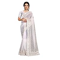 Indian Wedding Resham & zarkan Embellished Net Sari Bridal woman saree Blouse 7859