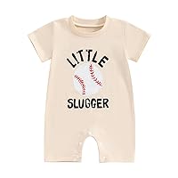 Gueuusu Newborn Baby Boy Girl Baseball Outfit Little Slugger Romper Short Sleeve Baseball Onesie Jumpsuit Baby Summer Clothes
