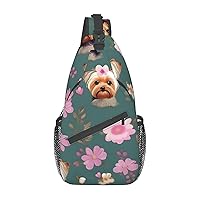 Yorkie Floral pattern print Sling Backpack Man Woman Multipurpose Chest Bag Travel Daypack Cross Body Bag