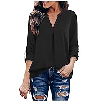 Women's 3/4 Sleeve Tops and Blouses Dressy Casual Summer V Neck Chiffon Blouse Tunic Tops Fashion Office Wear T-Shirts
