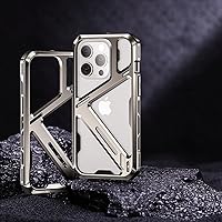 Titanium Alloy Mechanical Armor Hollow Phone Case for iPhone 14 15Pro Max Metal Removable Heat Dissipation Shockproof Hard Cover,Titanium Original,for iPhone 14