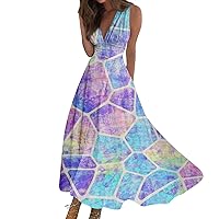 Maxi Dresses for Women 2024 Summer Denim Long Dress Swing Dress A Line Dress Floral Daily Print Sleeveless V Neck Dress