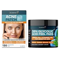 Acne Patches & Glycolic Acid Pads - 54% Hydrocolloid Dot Stickers - Face Cystic Pore Covers - Exfoliating Facial Peel - Natural Resurfacing for Sensitive Skin - 60 Double-Side Pads