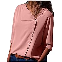 Button Side Blouses for Women Fall Fashion Long Sleeve Plain Tshirts Shirts Office Ladies Business Casual Tops Work Shirts